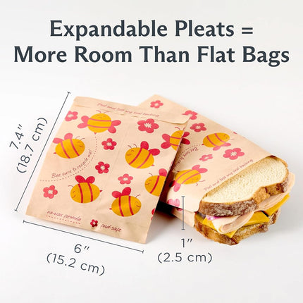 Stasher Recyclable Sealable Paper Snack Bags for Kids Lunch, 50 ct, Bee