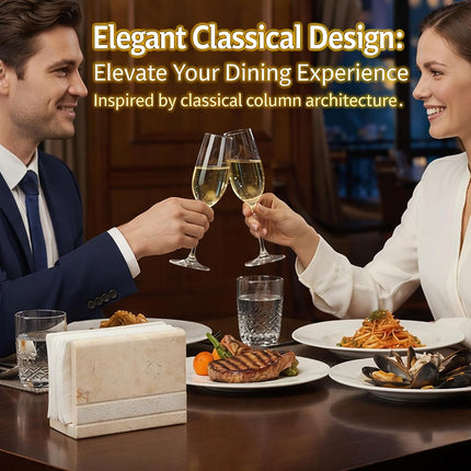 Creative Home Natural Champagne Marble Hand Carved Collection Tabletop Napkin Holder Stand Tissue Paper Dispenser Decorative Kitchen Countertop Dining Table Organizer, 3" x 5.8" x 4.5" H, Beige