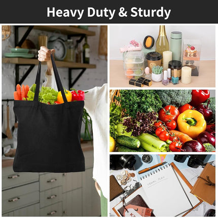 Segarty Black Canvas Tote, 6 Packs 16x15 inch Canvas Bags with Zipper, 12Oz Heavy Duty Canvas Reusable Grocery Shopping Bags, Plain Bag for Women Crafts Painting Embroidery, Gift Bags Bulk