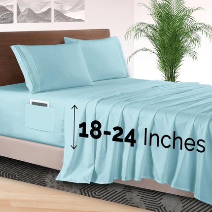 Juego de sábanas Elegant Comfort de 4 piezas - Ropa de cama de lujo 1500 de microfibra de calidad de hotel premium, sábana bajera con elástico en todo el contorno de 18 a 24 pulgadas de profundidad - Sábanas de bolsillo extra profundo, King, Azul bebé