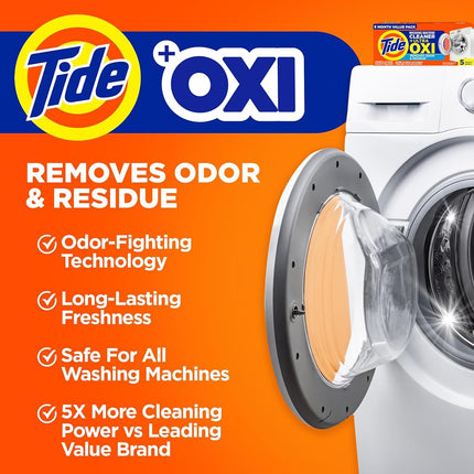 Nettoyant pour lave-linge Tide, nettoyant pour machines à laver avec Oxi pour machines à laver à chargement frontal et par le haut, éliminateur de résidus et d'odeurs de nettoyage en profondeur, approvisionnement de 7 mois