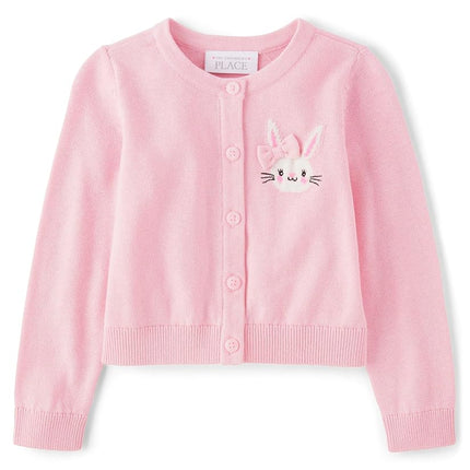 The Children's Place Cárdigan de punto de manga larga con botones para bebés y niñas pequeñas, conejo rosa, 5T