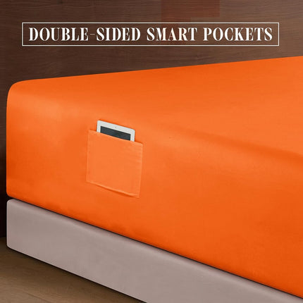Elegant Comfort Luxury 1500 Premium Hotel Quality Microfiber 4-Piece Sheet Set - Soft, All Around Elastic 18-24 Inches Deep Fitted Sheet - Extra Deep Pocket Sheets, King, Elite Orange