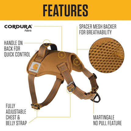 Carhartt Nylon Duck No Pull Dog Harness, Fully Adjustable Dog Harness with Quick Control Handle and Reflective Accents, Deep Wine, Large