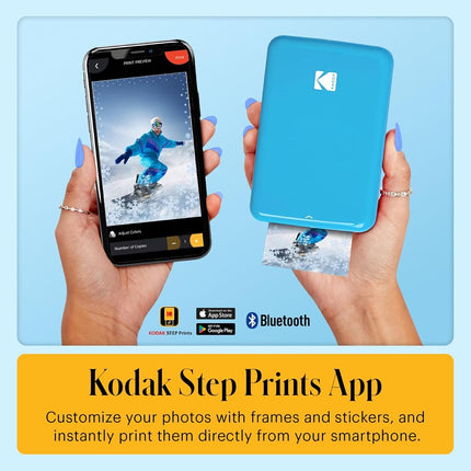 Kodak Step Instant Smartphone Photo Printer - 75 Sheets BUNDLE - Portable Mini Color Wireless Mobile Printer - Zink 2x3” Sticky-Back Photos - Bluetooth Compatible with Smart Devices - Fun App -Blue