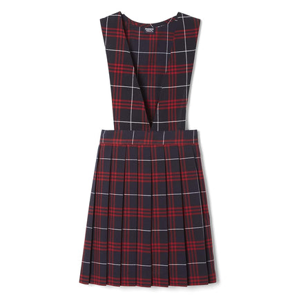 French Toast Girls' Plaid V-Neck Jumper Dress, Navy, 5