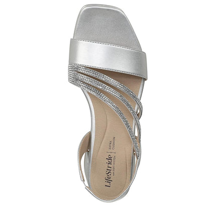 LifeStride Women's Joy Strappy Sandal Heeled, Silver, 7 Wide