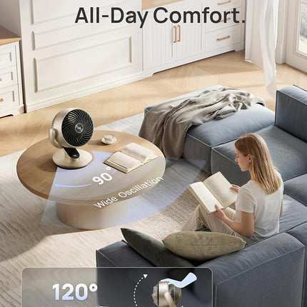 DREO Smart Desk Fan for Bedroom, 13" Powerful 70 ft Whole Room Air Circulator Fan, 120�+90� Oscillating Fans with Voice Control, 4 Speeds, 5 Modes, 12H Timer Portable Table Fan for Office, Home
