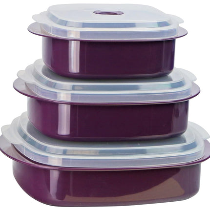 Reston Lloyd Calypso Basics by 6-Piece Microwave Cookware, Steamer and Storage Set, Plum