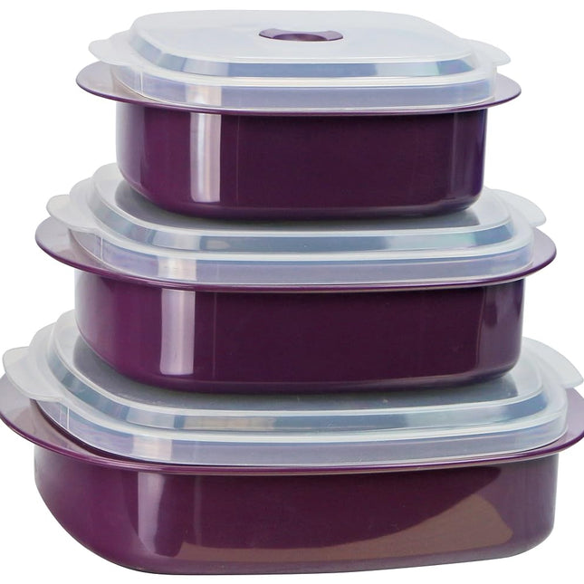 Reston Lloyd Calypso Basics by 6-Piece Microwave Cookware, Steamer and Storage Set, Plum