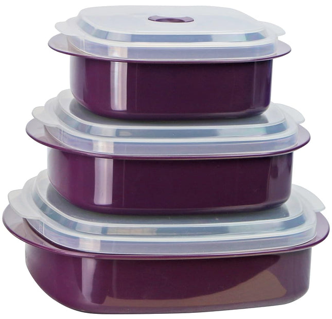 Reston Lloyd Calypso Basics by 6-Piece Microwave Cookware, Steamer and Storage Set, Plum