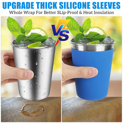 5Pack Kids Cups with Straws and Lids Spill Proof, 12oz Toddler Straw Cups with Colorful Silicone Sleeves, Unbreakable Stainless Steel Water Tumblers for Cold & Hot Drinks