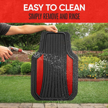 Juego completo de alfombrillas para coche Motor Trend ChromeTech - Alfombrillas de goma duraderas para coches con detalles de dos tonos, protección interior para todo tipo de clima para la parte delantera y trasera con reverso antideslizante, cromo rojo