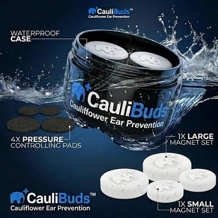 CauliBuds™ Cauliflower Ear Magnets - Premium Silicone Magnet Compression Kit for Cauliflower Ear Prevention & Treatment in BJJ, Wrestling, MMA, & Rugby - Minimize Ear Draining (White)