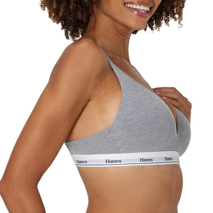Hanes Women's Originals Contour Wireless, Stretch Cotton T-Shirt, Full Coverage Bras, Concrete Heather, S