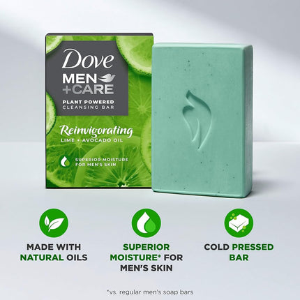 Dove Men + Care Natural Essential Oil Bar Soap to Clean and Hydrate Men's Skin Reinvigorating Lime + Avocado Oil 4-in-1 Bar Soap for Men's Body, Hair, Face and Shave 141 g 4 count