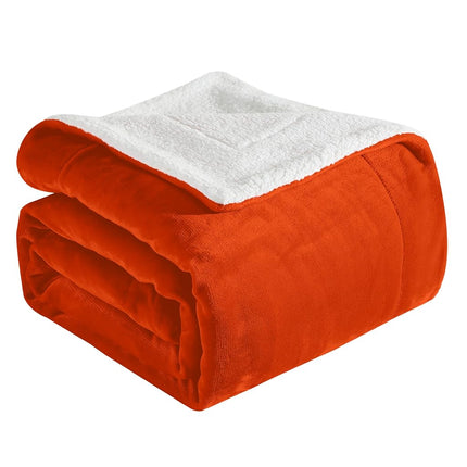 Elegant Comfort Ultra Soft Reversible Flannel Sherpa Blanket - Cozy Silky Fleece Throw for Couch, Bed - Plush Fuzzy Warm Winter Blanket for Gift, Twin XL, Orange