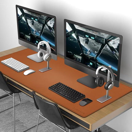 ZORESYN 4XL Oversized large Mouse Pads (140 x 60cm) - PU Leather Extended Large Gaming Mousepad Desk Mat - Nonslip Base and Waterproof Desktop Keyboard Extended Mouse Mat (Light Brown, 4XL)