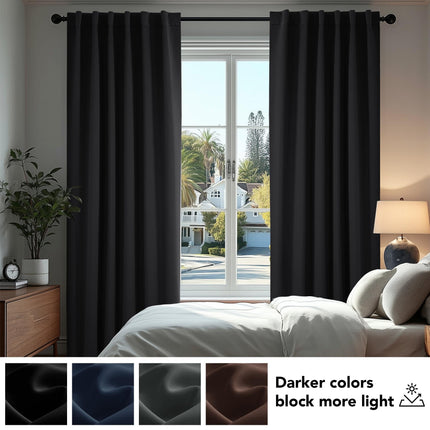 Deconovo Long Back Tab and Rod Pocket Blackout Curtains for Living Room - Thermal Insulated Light Blocking Curtains, 42x95 Inch, Black, 2 Panels