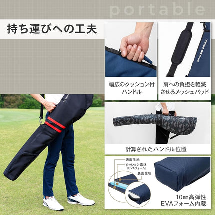 PYKES PEAK Golf Club Case | Sunday Golf Bag | Foldable Design for 47” Clubs | Fits 10 Clubs | Waterproof Pocket | Ideal for Driving Range & Practice | Navy | Designed in Japan
