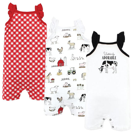 Hudson Baby Unisex Cotton Rompers, Udderly Adorable, 0-3 Months