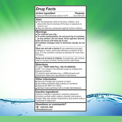 Gouttes ophtalmiques lubrifiantes Refresh Plus, 30 unidoses, 0,3 ml chacune stérile 30 EA