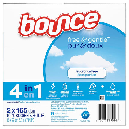 Bounce Free & Gentle Dryer Sheets, Unscented, 330 Count
