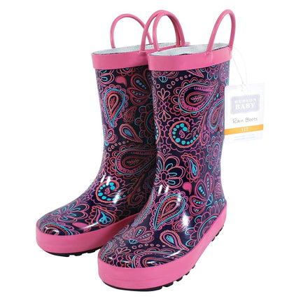 Hudson Baby Unisex Baby Rain Boots, Paisley Punch, 7 Toddler