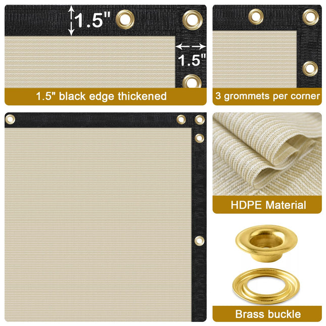 Coonoble Fence Privacy Screen Outdoor 8' x 50' Beige Heavy Duty Mesh Shade Net Cover with Grommets, Privacy Screens Fencing for Patio Backyard Garden