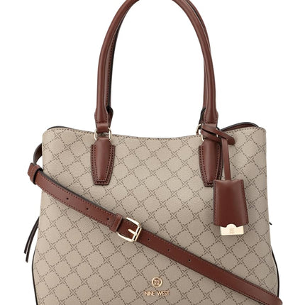 Nine West Lakelyn Carryall, Beige Logo/Mahogany, Large