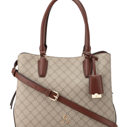 Nine West Lakelyn Carryall, Beige Logo/Mahogany, L