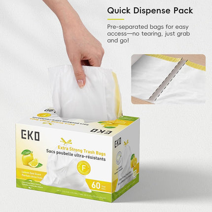 EKO 40-60L Drawstring Bin Liners, 60 Count Lemon Rubbish Bags, Code F