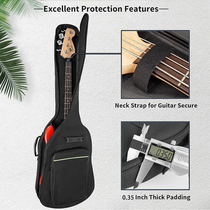 MUZTOP Bass Guitar Case, Bass Guitar Gig Bag 0.35" Waterproof Thick Padding Backpack Soft Electric Bass Guitar Bag Dual Adjustable Shoulder Strap Pocket & Back Hanger Loop Black
