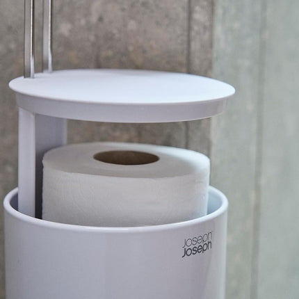 Joseph Joseph EasyStore Toilet Paper Holder Stand, Concealed Storage, Holds 3 Spare Rolls, Gloss White Black