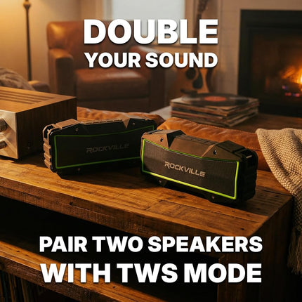 Rockville Rock Everywhere 15W Portable Bluetooth Speaker, IPX6 Waterproof, TWS Linking, Long Battery Life, Perfect for Outdoor Adventures and Home Use