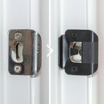 BrainExploder Door Silencer Strike Plate - Flexible, Noise Eliminating Fix for Loud Latches | Fits with No Modifications, Stops Slamming | -20 dB | 4X Quieter | Black/Five Pack