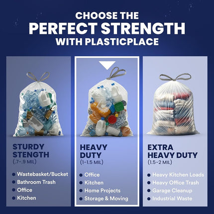 Plasticplace 12-16 Gallon X-Tall Drawstring bags, 50 bags