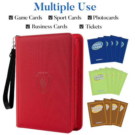 Fabmaker 4 Pocket Card Binder for 320 Cards, Premium Zip Trading Card Binder, Portable PU Card Collection Binder, Collector Card Album, Card Folder for MTG, TCG, Sports Cards, Game Cards (Red)