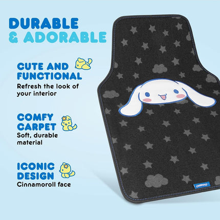 Hello Kitty Cinnamoroll Car Seat Covers - Adorable Light Blue Front Seat Covers with 4PC Carpet Car Floor Mats - Universal Fit for Cars, SUVs & Trucks - Super Cute Cinnamoroll Print & Pattern Accents