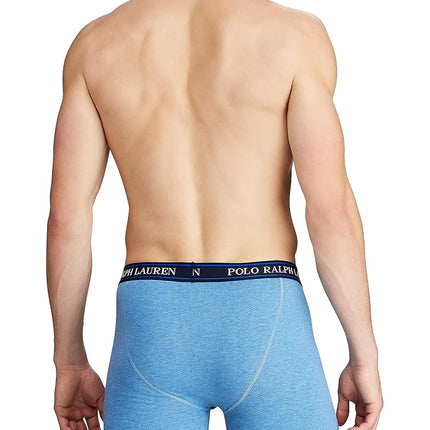 POLO RALPH LAUREN Men's Stretch Classic Fit Boxer Briefs, Trunks & Long Leg Available, 3-Pack, Pale Royal Heather/Monroe Blue Heather/Blue Saturn, L