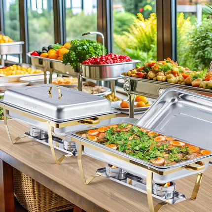 Garvee Chafing Dishes for Buffet Set of 2, 8Qt Stainless Steel Chafers and Buffet Warmers Set with Lid, Rectangular Chafing Dishes for Parties, Serving Food Warmer for Wedding Banquet Catering, Silver