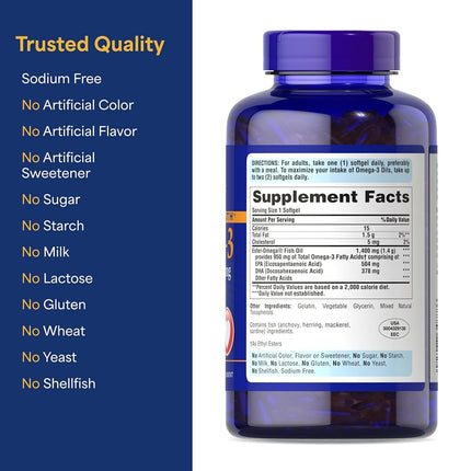 Puritans Pride Triple Strength Omega-3 Fish Oil 1360 Mg (950 Mg Active Omega-3), 240 Count