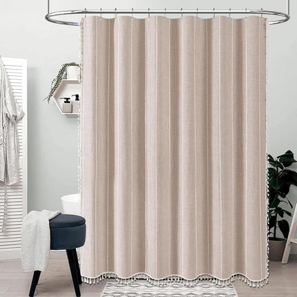 BTTN 48 x 72 Boho Linen Heavy Duty Cloth Shower Curtain Set, Tan/Taupe