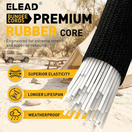 32-Piece Adjustable Bungee Cords with Hooks, 24" 32" 48" Carabiner Bungee Cords Heavy Duty Outdoor, 10" Mini Cord Straps, 8" Canopy Tarp Ball Ties, 157" Shock Cord with Storage Bag