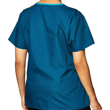 WonderWink 6026ACRBSM Orígenes Blusa para Mujer Charlie Fit Cuello Y Estilo Cruzado, Azul Caribe, Estándar - Pequeña
