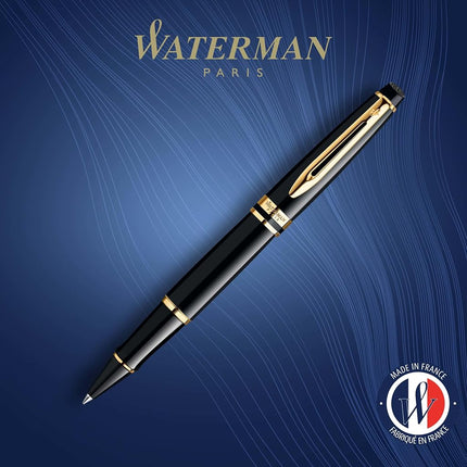 Waterman Expert Rollerball Pen | Gloss Black with 23 k Gold Trim | Fine Point | Black Ink | Gift Box