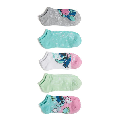 Disney Women's Lilo & Stitch 5 Pack No Show Socks, Assorted Blue Pastel, 9-11