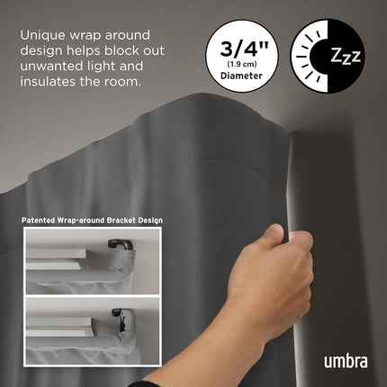 Umbra Twilight Curtain Rod, Wrap Around Blackout, 30 to 84 Inches, Black