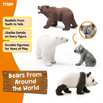 Schleich Wild Life - 4Pc Bear Figure Toy Playset - Kids Ages 3+ | 77589