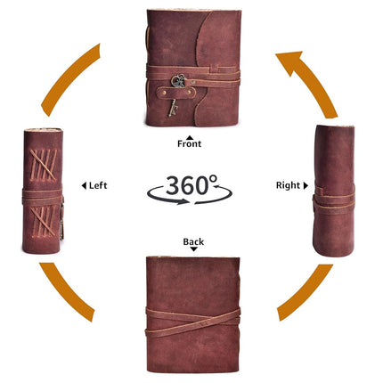 LEATHER VILLAGE Vintage Leather Journal Book of Shadows (8 inches X 6 inches, Beetroot Red)